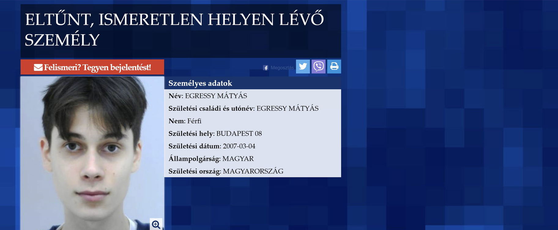 Egressy Mátyás eltűnésének végére még mindig nem került pont