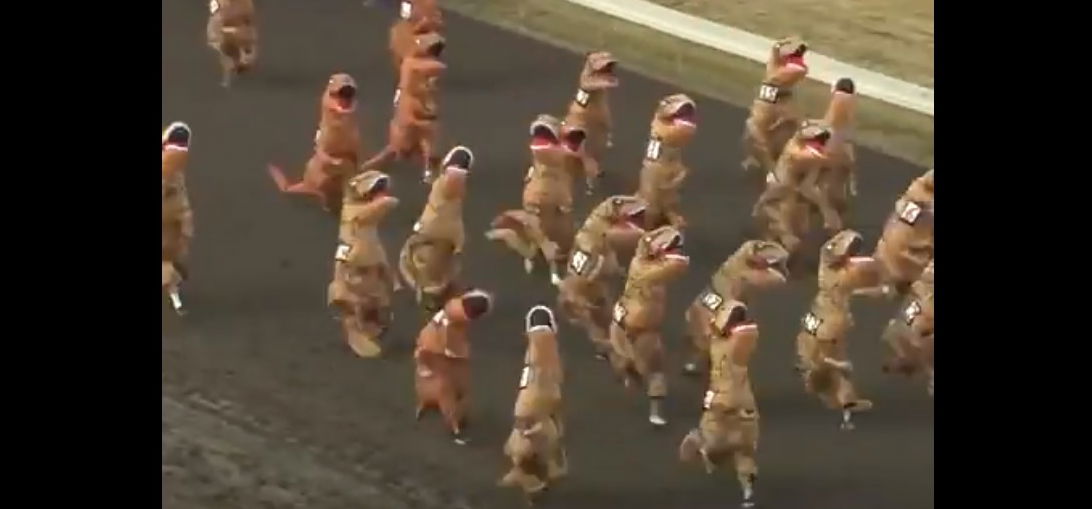 A T-rex jelmezes futóversenyre nehéz szavakat találni